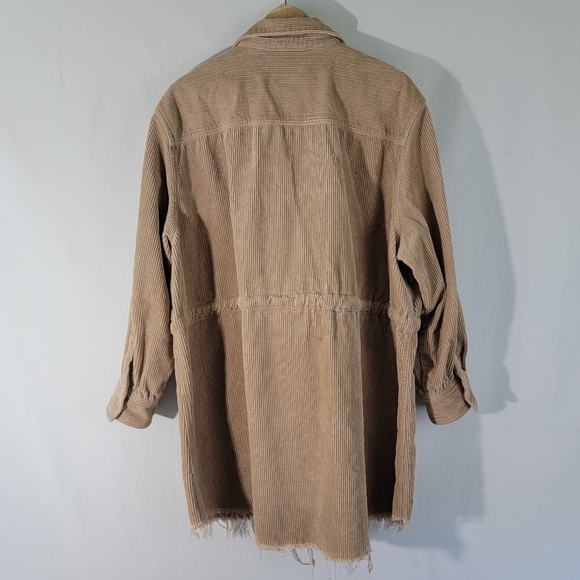 Asos Women's Plus Size Beige Corduroy Shacket Sz 18 Cinched Waist Raw Hem Pocket - Picture 4 of 12